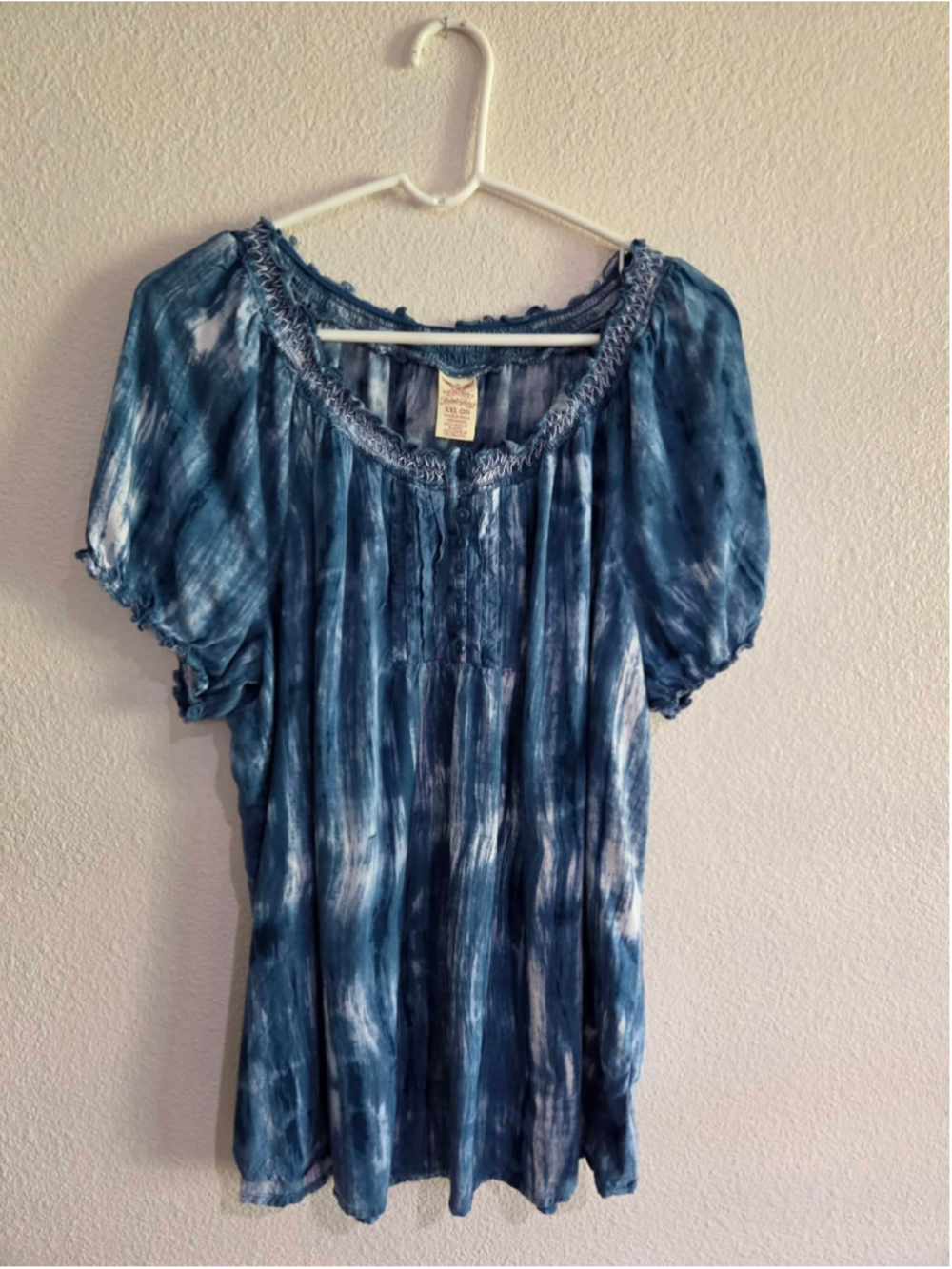 Women’s XXL Faded Glory Tie-Dye Boho Tunic Blouse Blue